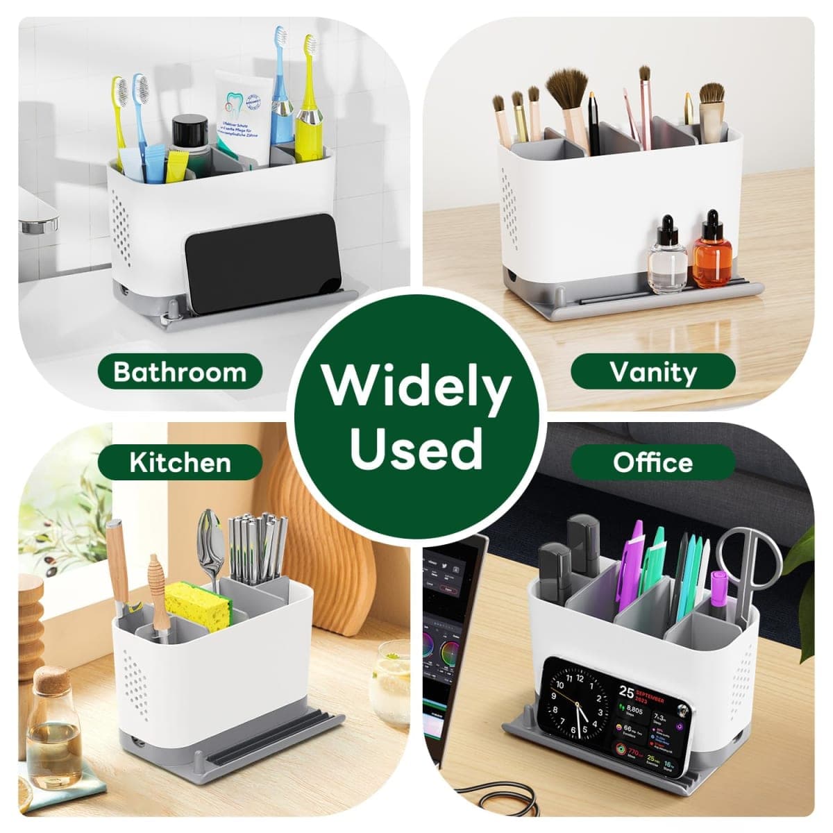 Toothbrush Holders for Bathrooms, Adjustable 6 Slots Electric Toothbrush and Toothpaste Holder, Cord-Friendly Detachable Bathroom Countertop Organizer with Front Ledge for Phone and Ring Holder thumbnail 5
