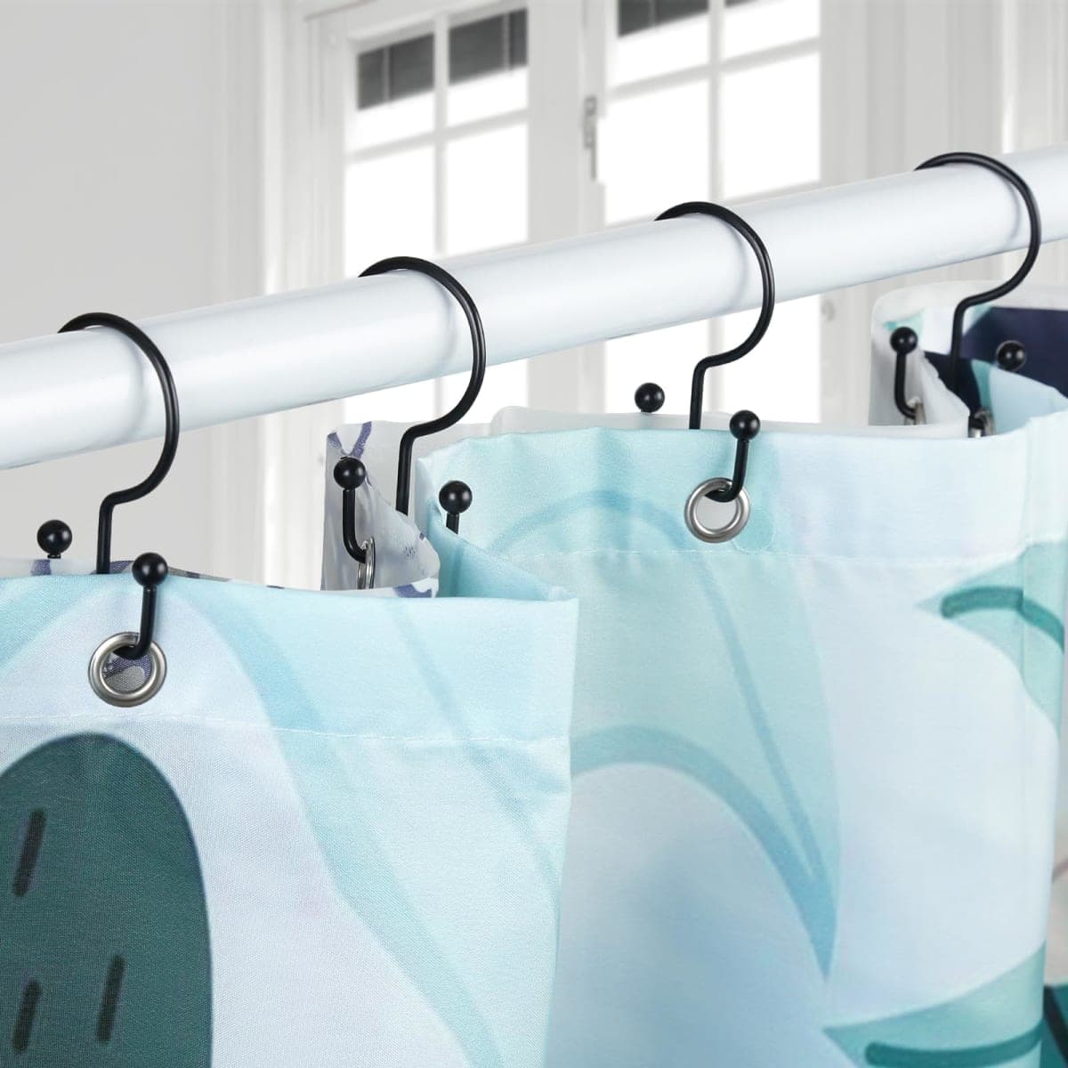 Goowin Shower Curtain Hooks, 12 Pcs Shower Curtain Rings, Durable Rust Proof Black Shower Curtain Hooks, Shower Rings for Curtain, Double Glide Shower Curtain Hooks for Shower Curtain Rods, Black thumbnail 2