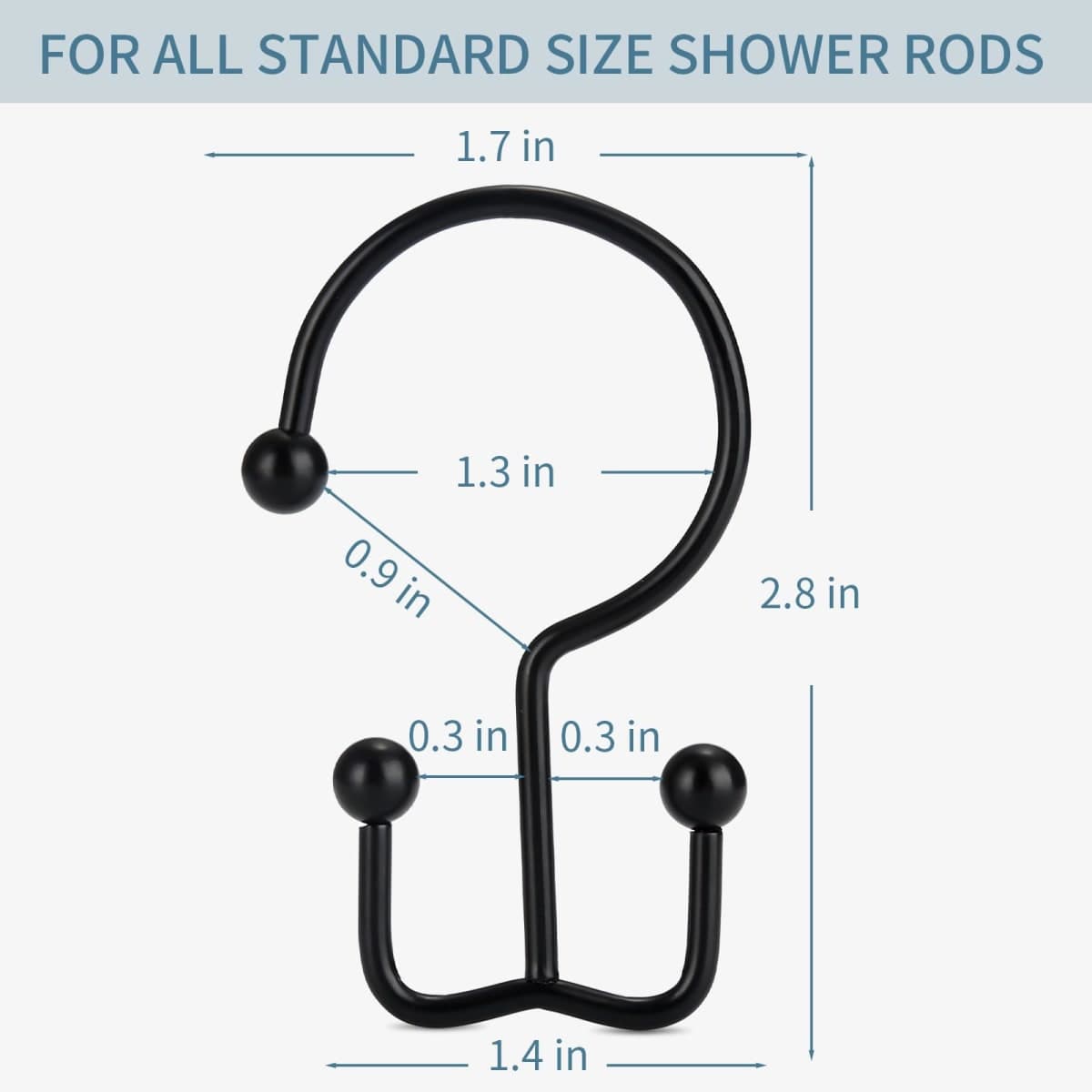 Goowin Shower Curtain Hooks, 12 Pcs Shower Curtain Rings, Durable Rust Proof Black Shower Curtain Hooks, Shower Rings for Curtain, Double Glide Shower Curtain Hooks for Shower Curtain Rods, Black thumbnail 5