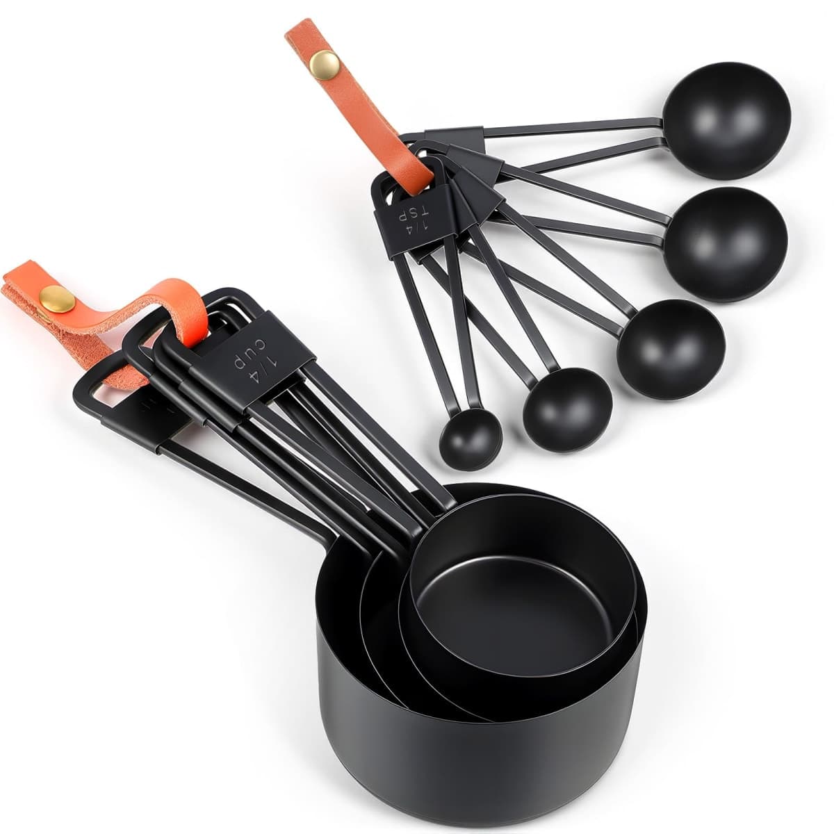 9 PCS Black Stainless Steel Measuring Cups and Spoons Set, Nesting Metal Measuring Cup with Ring Connector for Liquid and Dry Ingredients, Cooking and Baking (Black) — image 1