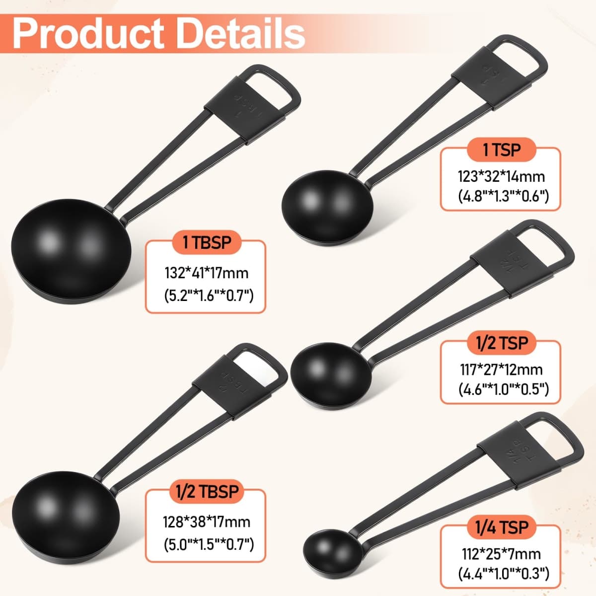 9 PCS Black Stainless Steel Measuring Cups and Spoons Set, Nesting Metal Measuring Cup with Ring Connector for Liquid and Dry Ingredients, Cooking and Baking (Black) thumbnail 3