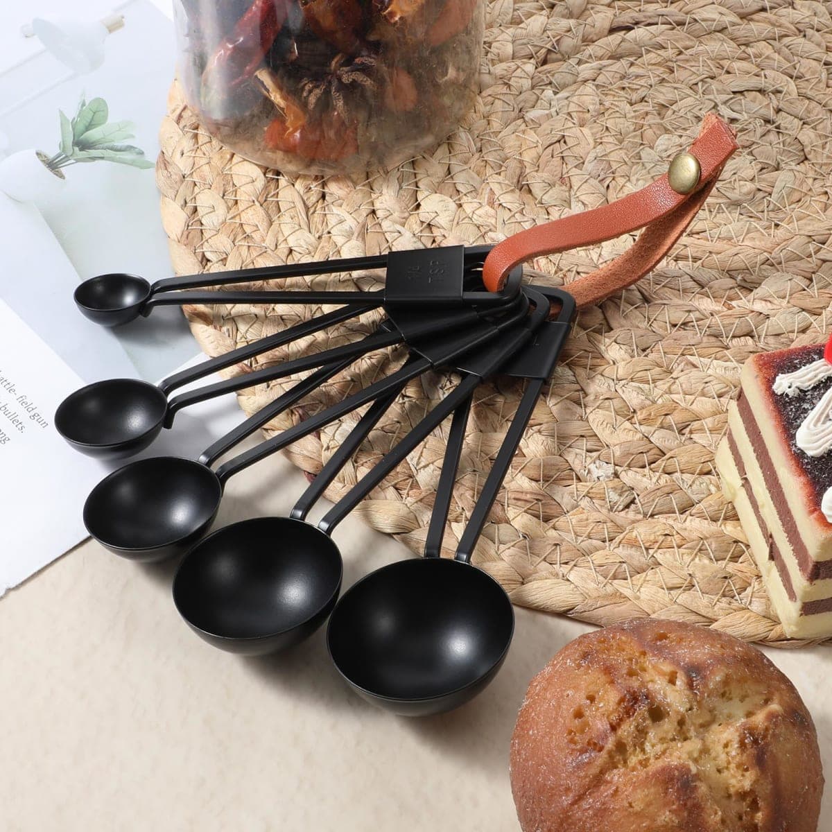 9 PCS Black Stainless Steel Measuring Cups and Spoons Set, Nesting Metal Measuring Cup with Ring Connector for Liquid and Dry Ingredients, Cooking and Baking (Black) thumbnail 5