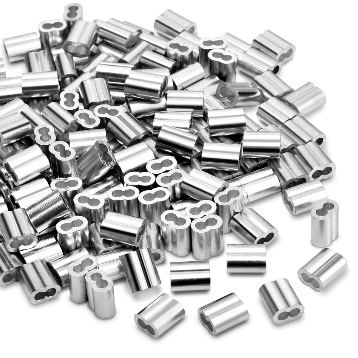 CooBigo 1/8"Cable Crimp Sleeve, WireRope CrimpingLoop Sleeves. Cable Ferrules for Cable and Wire Rope Crimp,120PCS Aluminum Double Barrel Crimp Sleeves (M3-1/8") — image 1