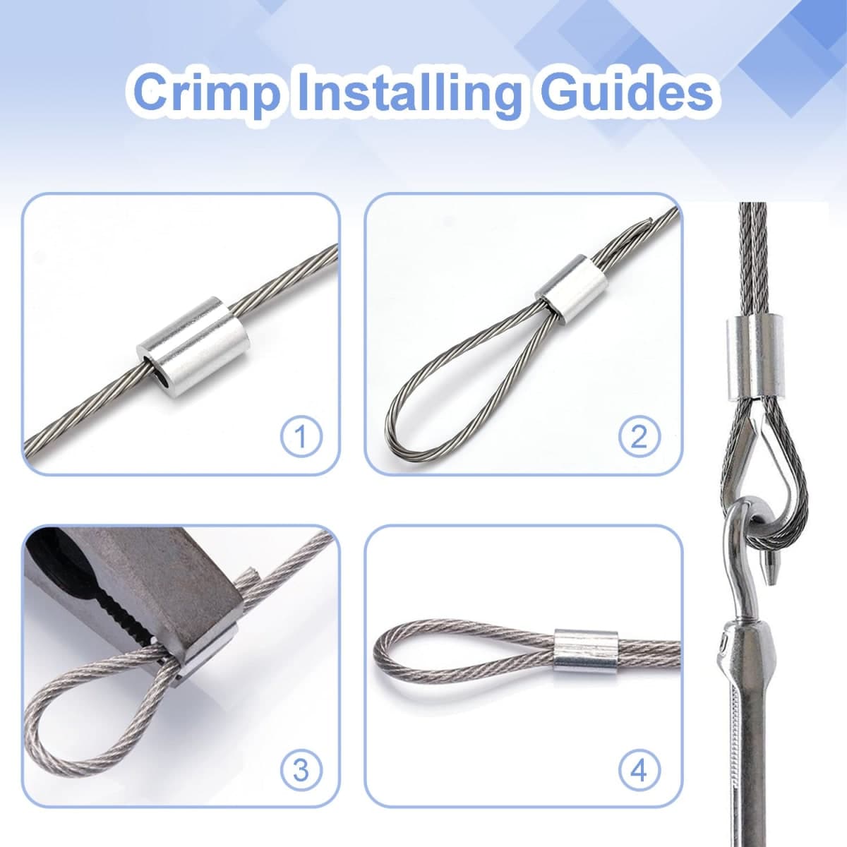 CooBigo 1/8"Cable Crimp Sleeve, WireRope CrimpingLoop Sleeves. Cable Ferrules for Cable and Wire Rope Crimp,120PCS Aluminum Double Barrel Crimp Sleeves (M3-1/8") thumbnail 3