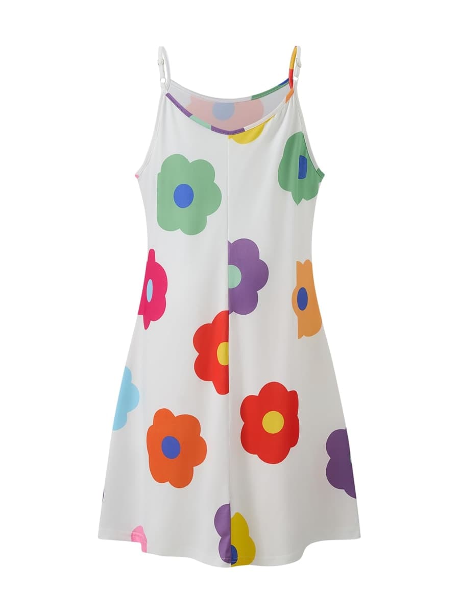 Seechoslo New 6-14 Years Girls Summer Dress Casual Spaghetti Strap A-Line Sundress with Adjustable Straps, White, 10 Years thumbnail 3