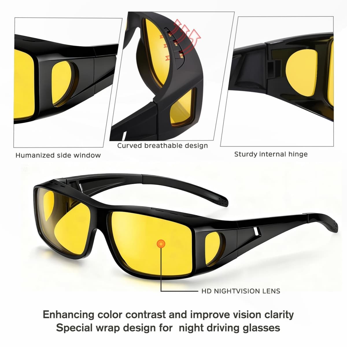 Night Vision Driving Glasses Anti Glare Fit Over Eyewear,HD Polarized Lens thumbnail 3
