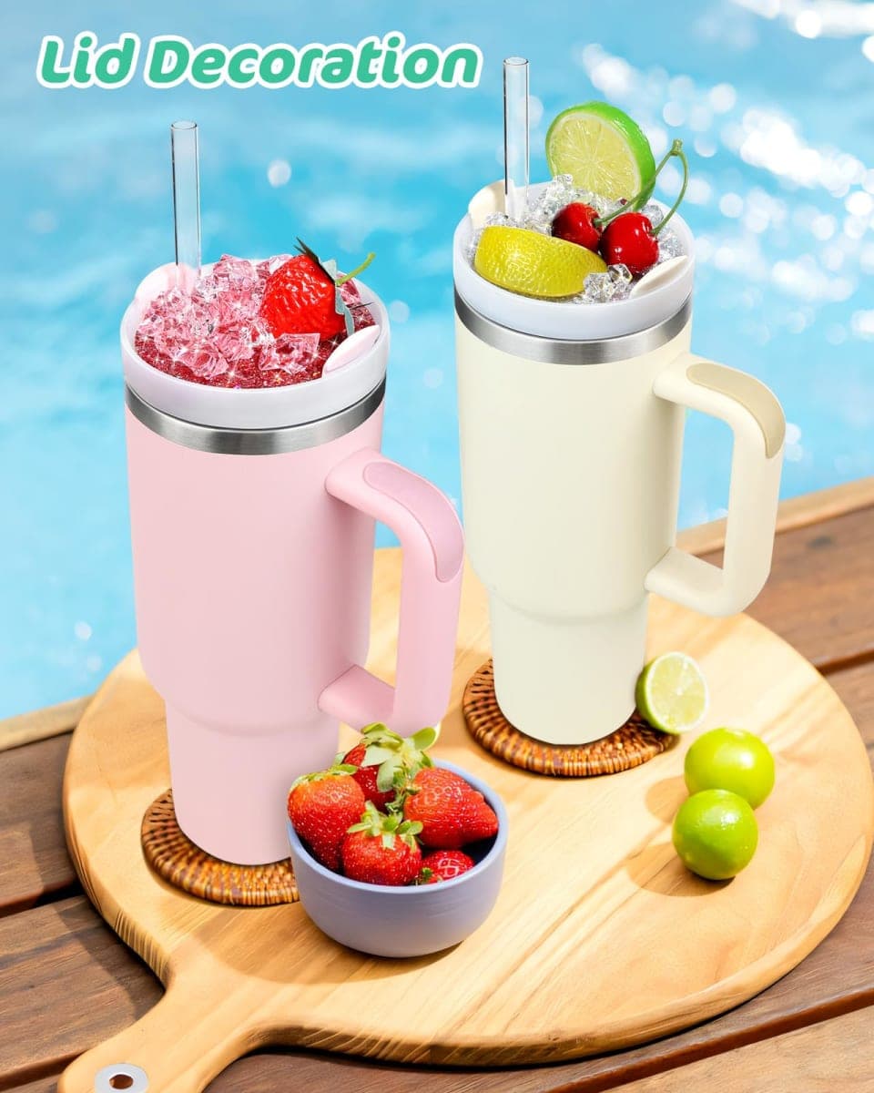 Toykee Lid Plate Topper for Stanley Cup 30 oz - Silver Lemon Cherry Decoration Accessories for Tumbler, Water Botter Glitter Bling Decor for Women Girls thumbnail 4