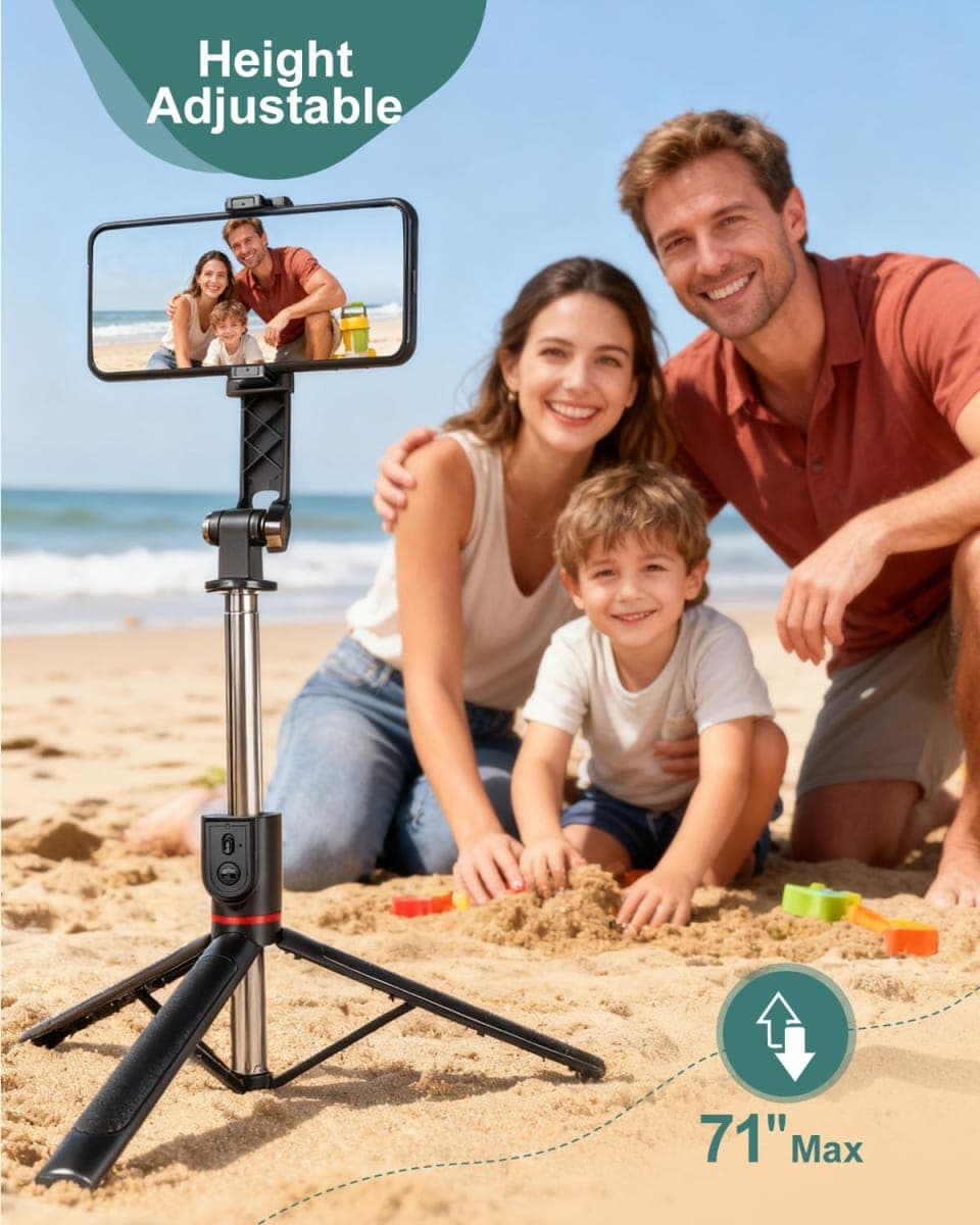 GBFETM 71 Inch Mobile Phone Tripod Selfie Stick for iPhone and Android Phone, Cell Phone Tripod with Wireless Remote Control thumbnail 3