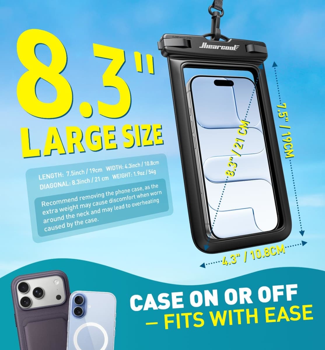 Hiearcool Universal Waterproof Phone Pouch, Waterproof Phone Case Compatible for iPhone 14 13 12 11 Pro Max XS Plus Samsung Galaxy S22 Cellphone Up to 7.2", IPX8 Cellphone Dry Bag for Vacation-2 Pack thumbnail 3