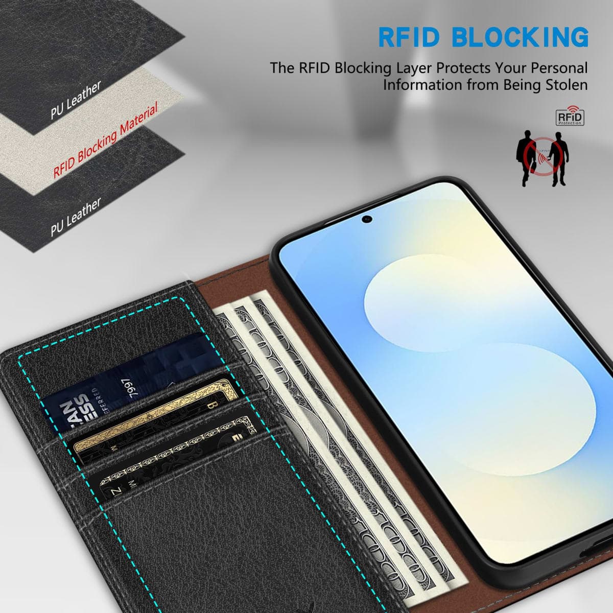 ZZXX for Samsung Galaxy S25 FE Wallet Case with [RFID Blocking] Card Slot Stand Strong Magnetic Leather Flip Fold Protective Phone Case for Samsung Galaxy S25 FE Case Wallet(Black-6.7 inch) thumbnail 2