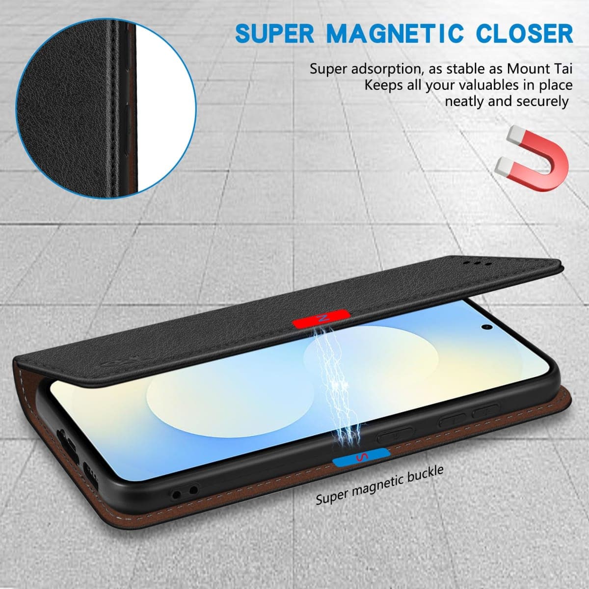 ZZXX for Samsung Galaxy S25 FE Wallet Case with [RFID Blocking] Card Slot Stand Strong Magnetic Leather Flip Fold Protective Phone Case for Samsung Galaxy S25 FE Case Wallet(Black-6.7 inch) thumbnail 3