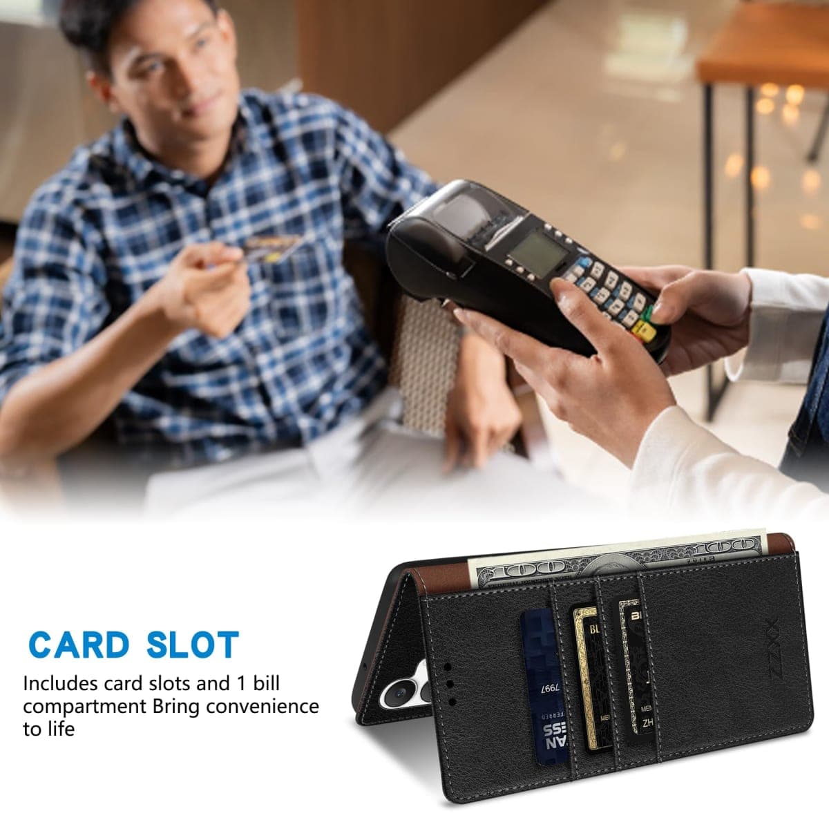 ZZXX for Samsung Galaxy S25 FE Wallet Case with [RFID Blocking] Card Slot Stand Strong Magnetic Leather Flip Fold Protective Phone Case for Samsung Galaxy S25 FE Case Wallet(Black-6.7 inch) thumbnail 4