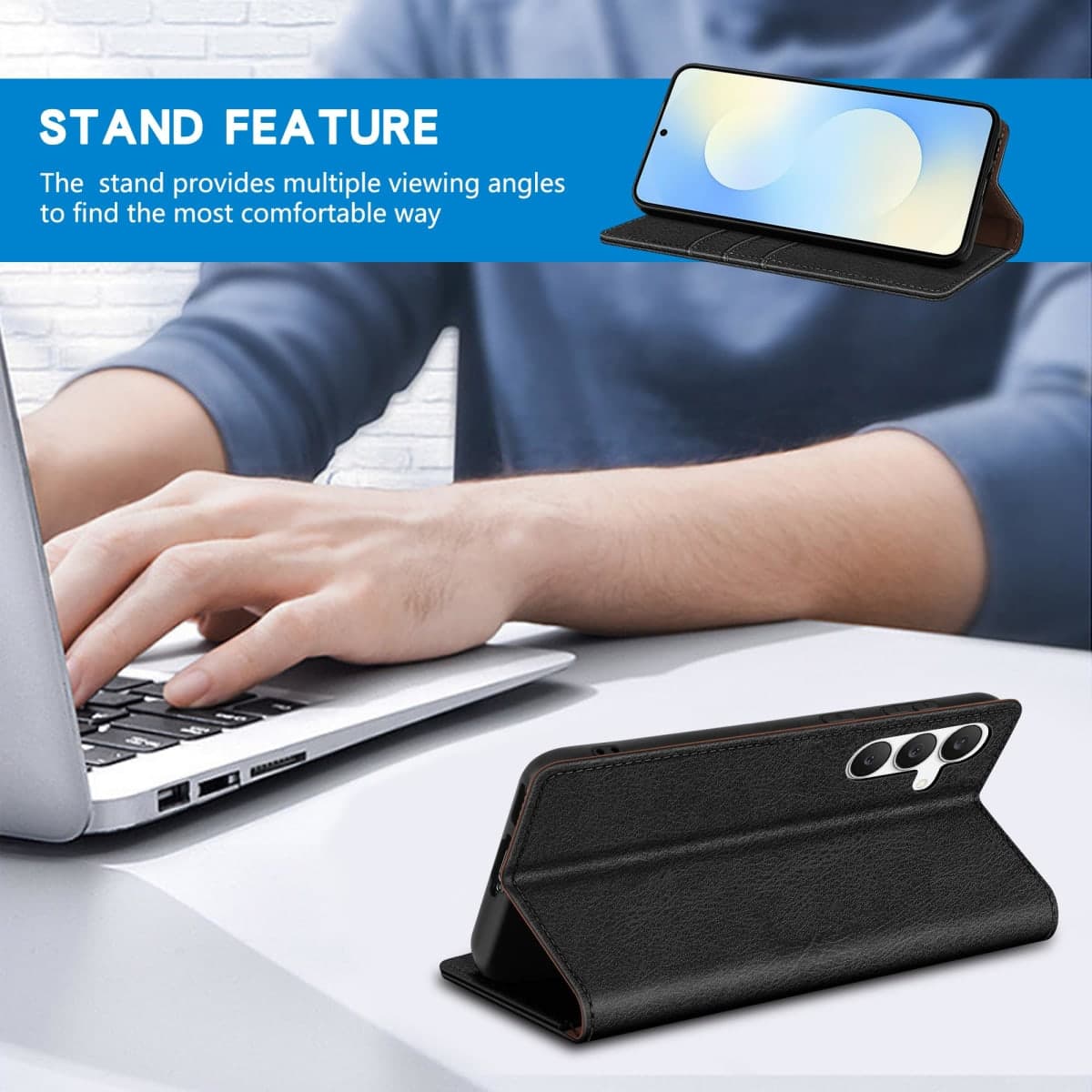 ZZXX for Samsung Galaxy S25 FE Wallet Case with [RFID Blocking] Card Slot Stand Strong Magnetic Leather Flip Fold Protective Phone Case for Samsung Galaxy S25 FE Case Wallet(Black-6.7 inch) thumbnail 5