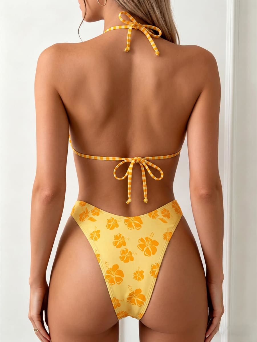 MakeMeChic Polka Dots Bikini Sets for Women Cute Swimsuit Bathing Suit, Yellow, Medium thumbnail 2