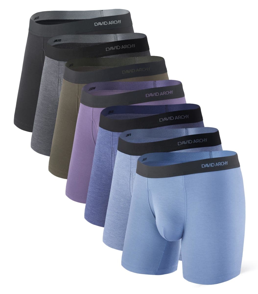 DAVID ARCHY Mens Underwear Rayon Made from Bamboo 7-Pack, Wicking-Moisture & Cool Boxer Briefs with Support Pouch, Seven Colors - 6.5'' in 7 Pack, Large — image 1