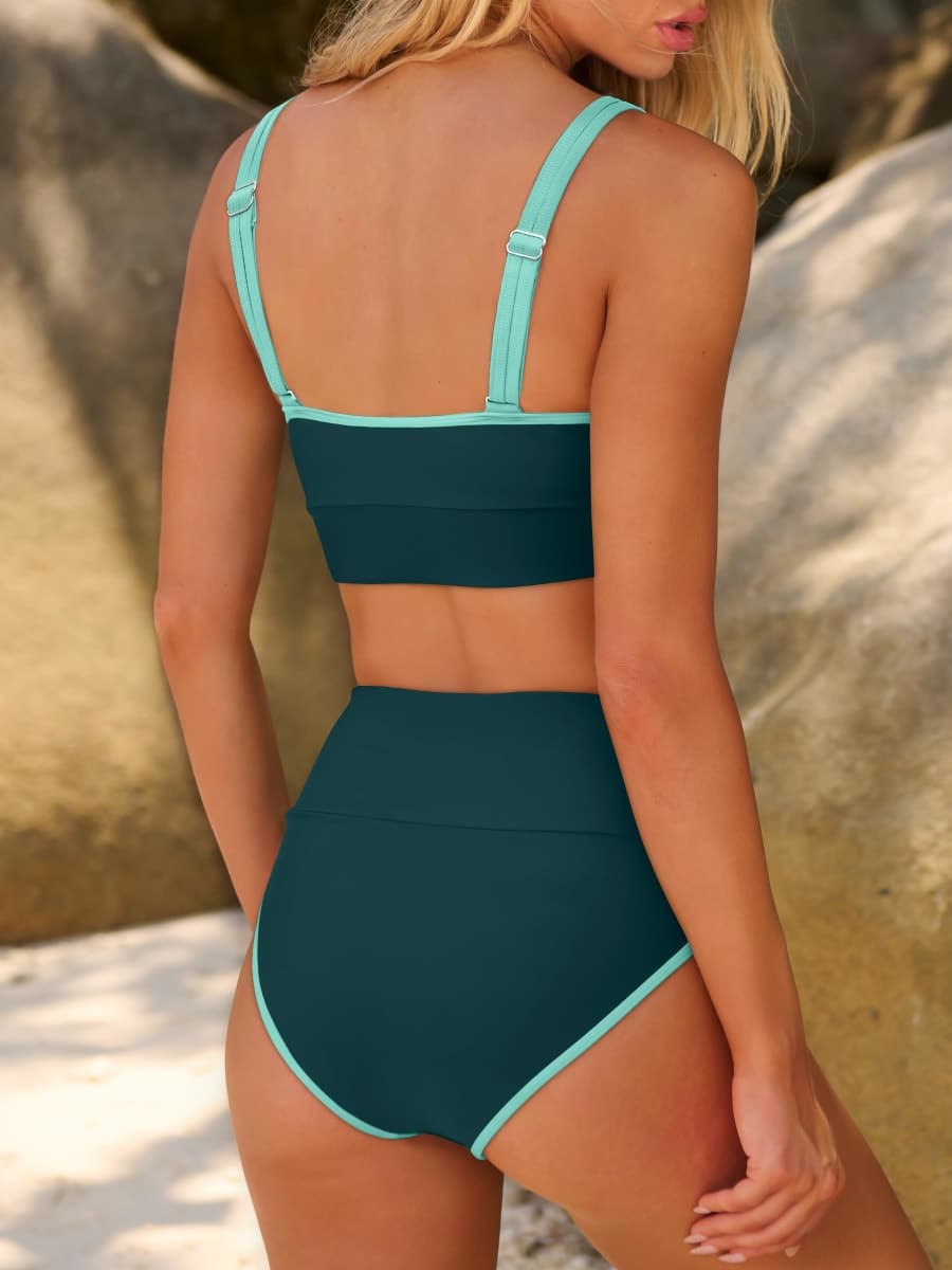 ANRABESS Women's High Waisted Bikini Sets Two Piece Tummy Control Swimsuits High Cut Summer Beach Vacation Bathing Suits Blue Green Large thumbnail 5