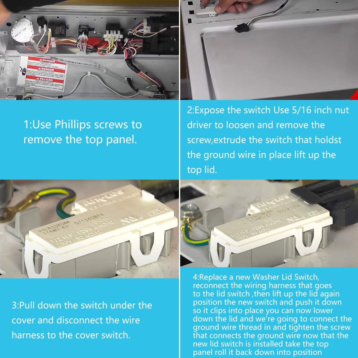 8318084 AP3180933 PS886960 Washer Door Lid Switch Kit Replacement Fits Whirlpool Roper Estate thumbnail 5