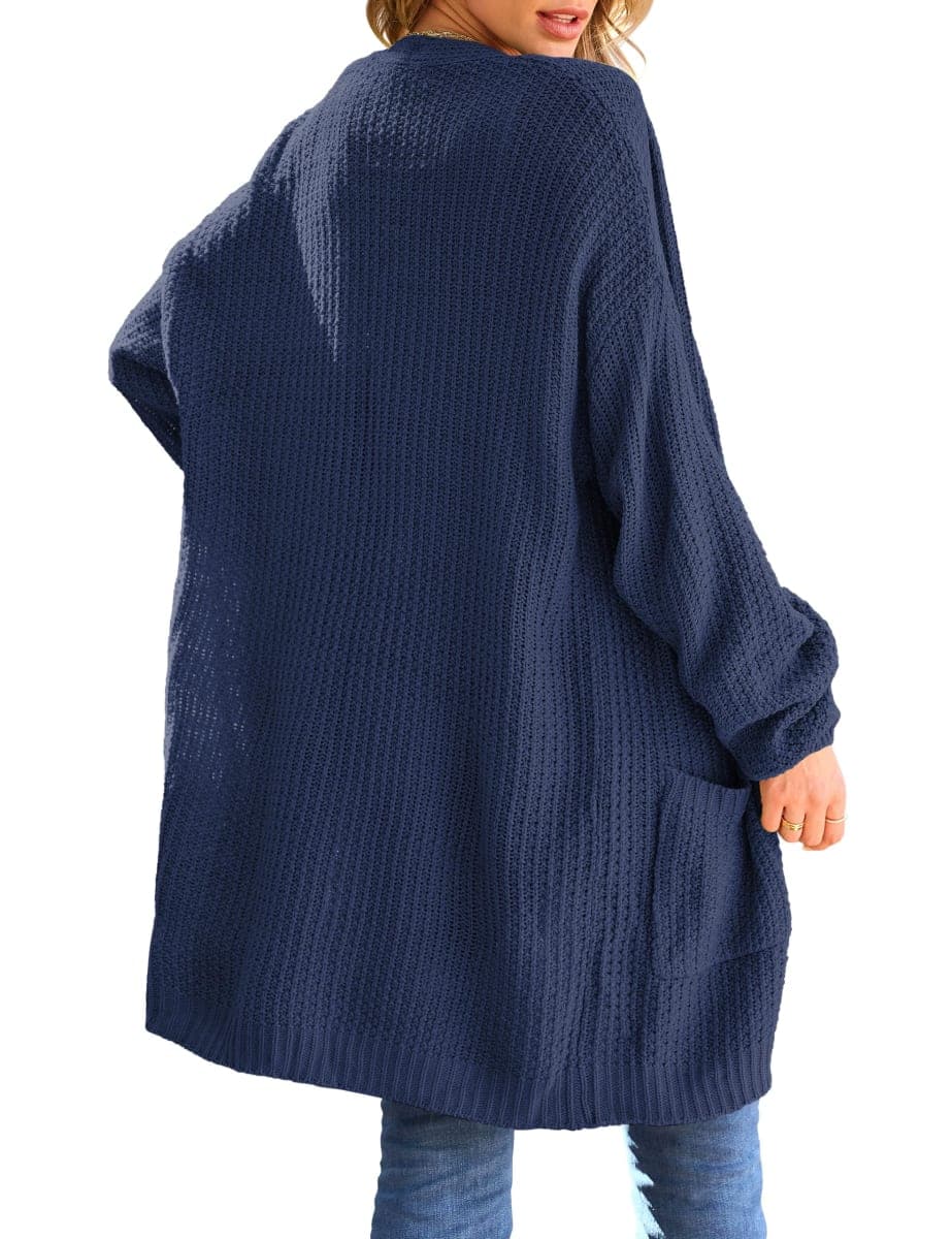 MEROKEETY Women's 2025 Fall Open Front Chunky Knit Sweater Oversized Lantern Sleeve Cardigan Outwear, Navy, Medium thumbnail 2