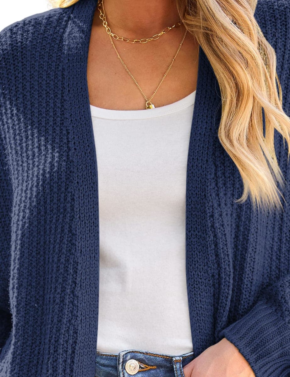 MEROKEETY Women's 2025 Fall Open Front Chunky Knit Sweater Oversized Lantern Sleeve Cardigan Outwear, Navy, Medium thumbnail 4