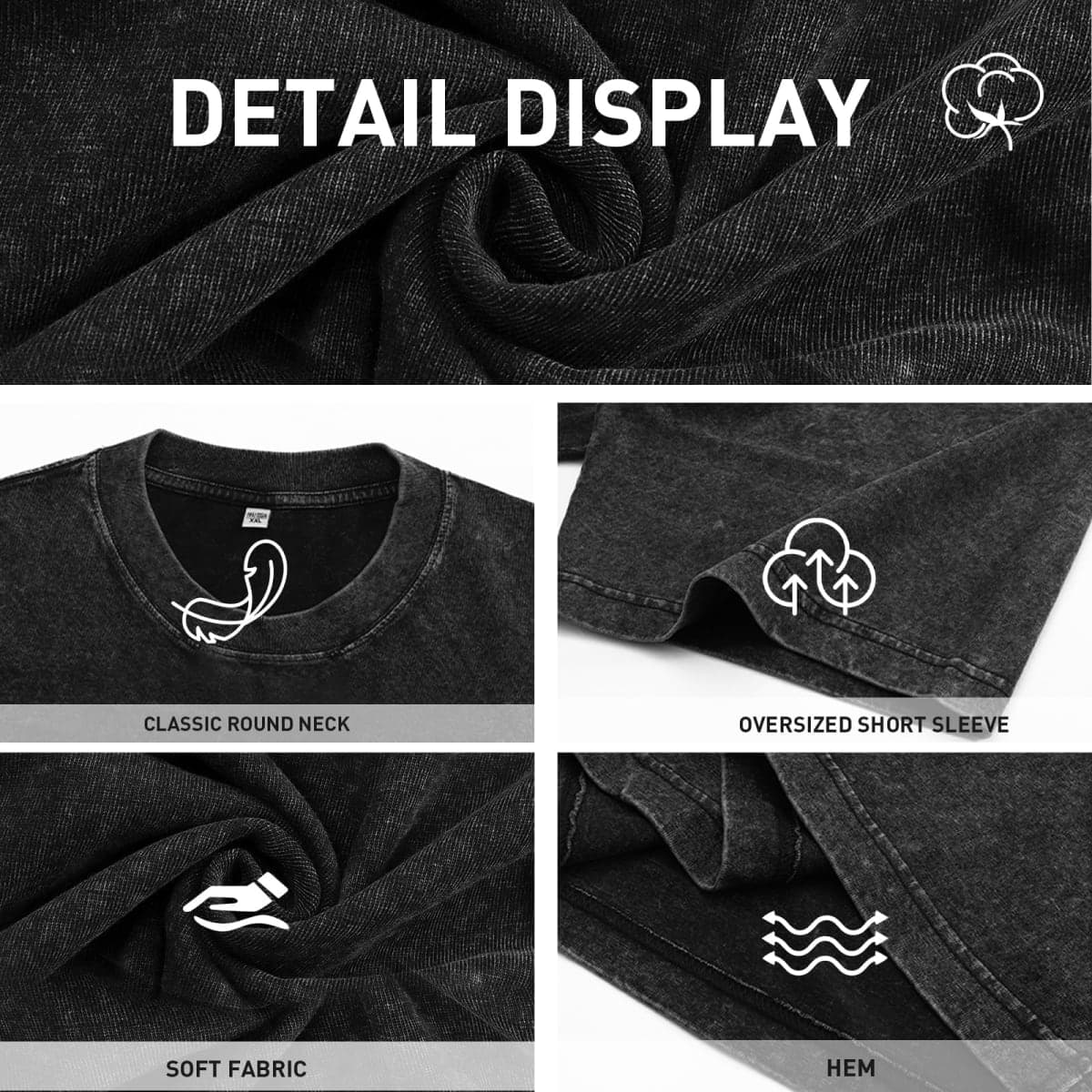 KEEPSHOWING Men's Cotton T-Shirts Oversized Unisex Short Sleeves Casual Loose Wash Solid Basic Tee Tops(A-Black 2XL) thumbnail 4