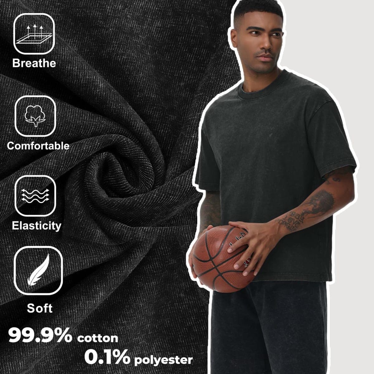 KEEPSHOWING Men's Cotton T-Shirts Oversized Unisex Short Sleeves Casual Loose Wash Solid Basic Tee Tops(A-Black 2XL) thumbnail 5
