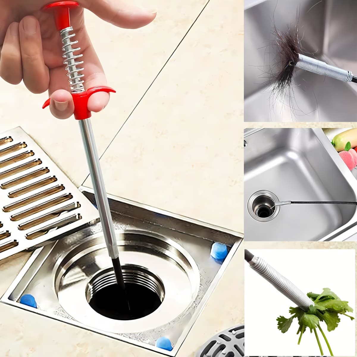 Drain Snake, Drain Clog Remover - Gutter Cleaning Tools Drain Cleaner for Toilet Sewer Shower Kitchen Bathroom Tub Clogged Drains Opener Cleaning Tool, Flexible Grabber Claw Pick Up Reacher (79 inch) thumbnail 3