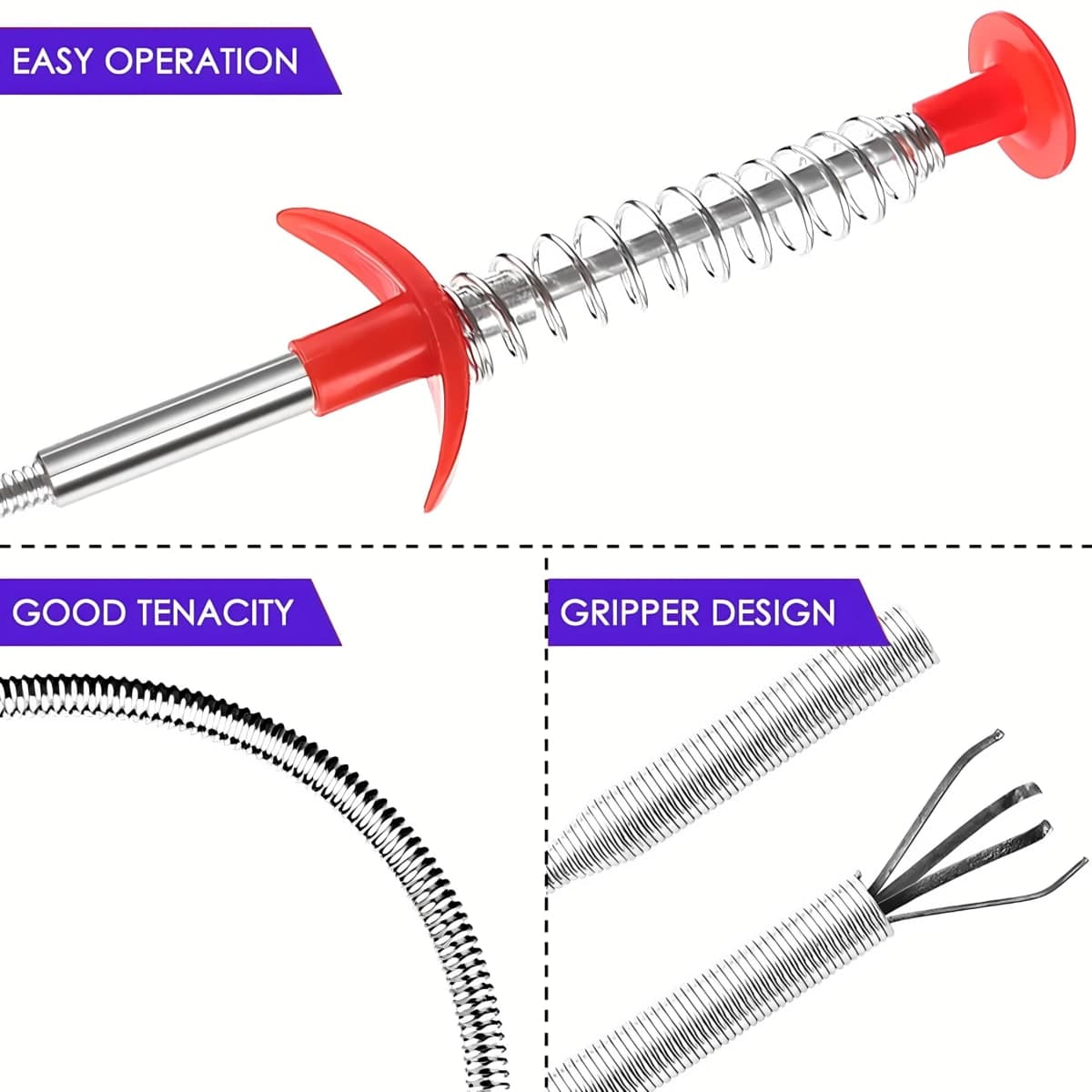 Drain Snake, Drain Clog Remover - Gutter Cleaning Tools Drain Cleaner for Toilet Sewer Shower Kitchen Bathroom Tub Clogged Drains Opener Cleaning Tool, Flexible Grabber Claw Pick Up Reacher (79 inch) thumbnail 5