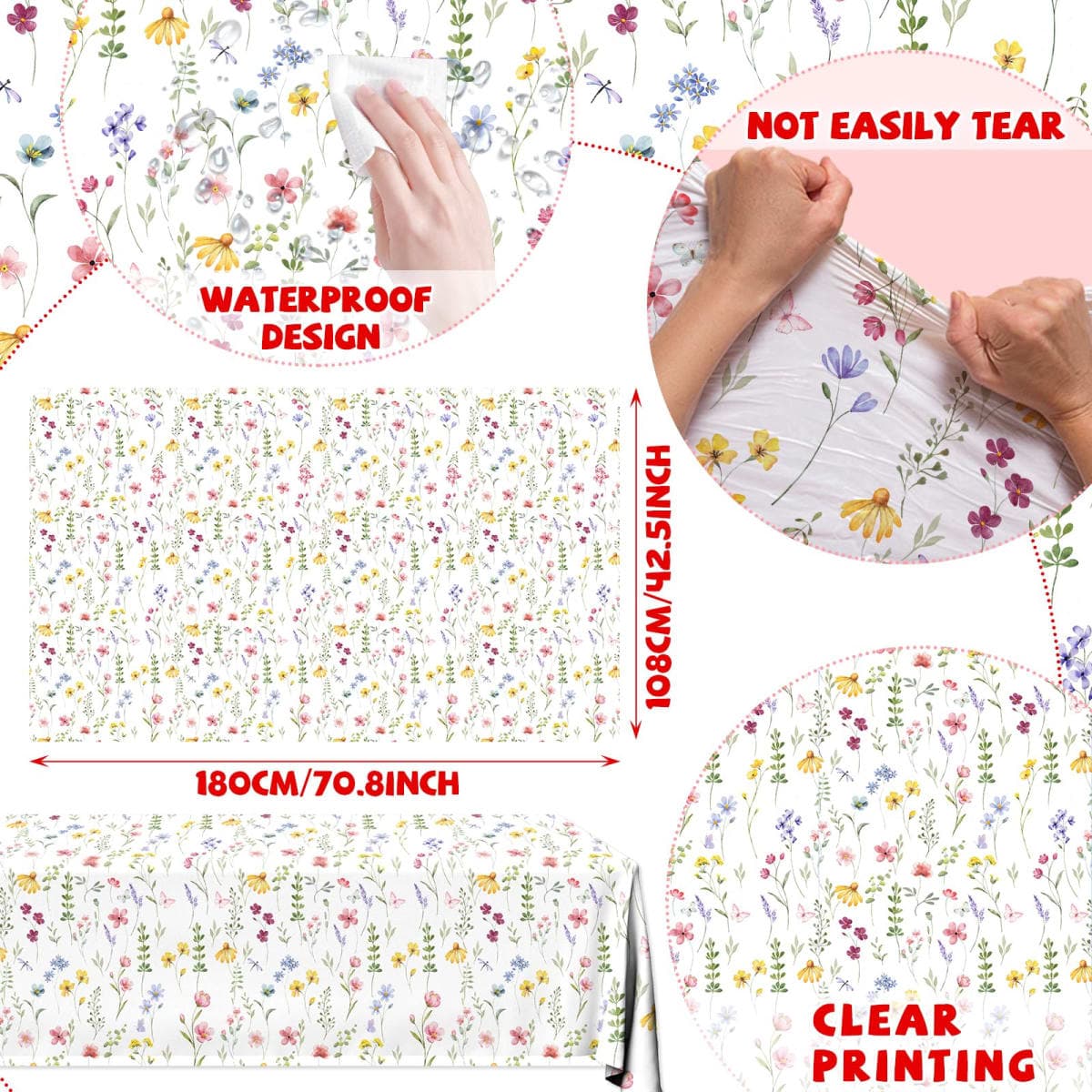 Juweked 3Pcs Colorful Wildflower Table Cloth Plastic Floral Table Cloth Flower Tablecloth Wildflower Party Decorations Butterfly Tablecloth Spring Tablecloths for Party Birthday Baby Shower Wedding thumbnail 5