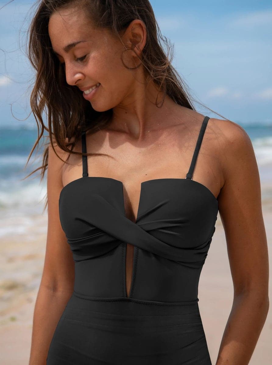 popvil Women’s Tummy Control One Piece Swimsuit with Built-in Mesh Shapewear, Adjustable Straps & Push-Up Support, Black, X-Large thumbnail 5