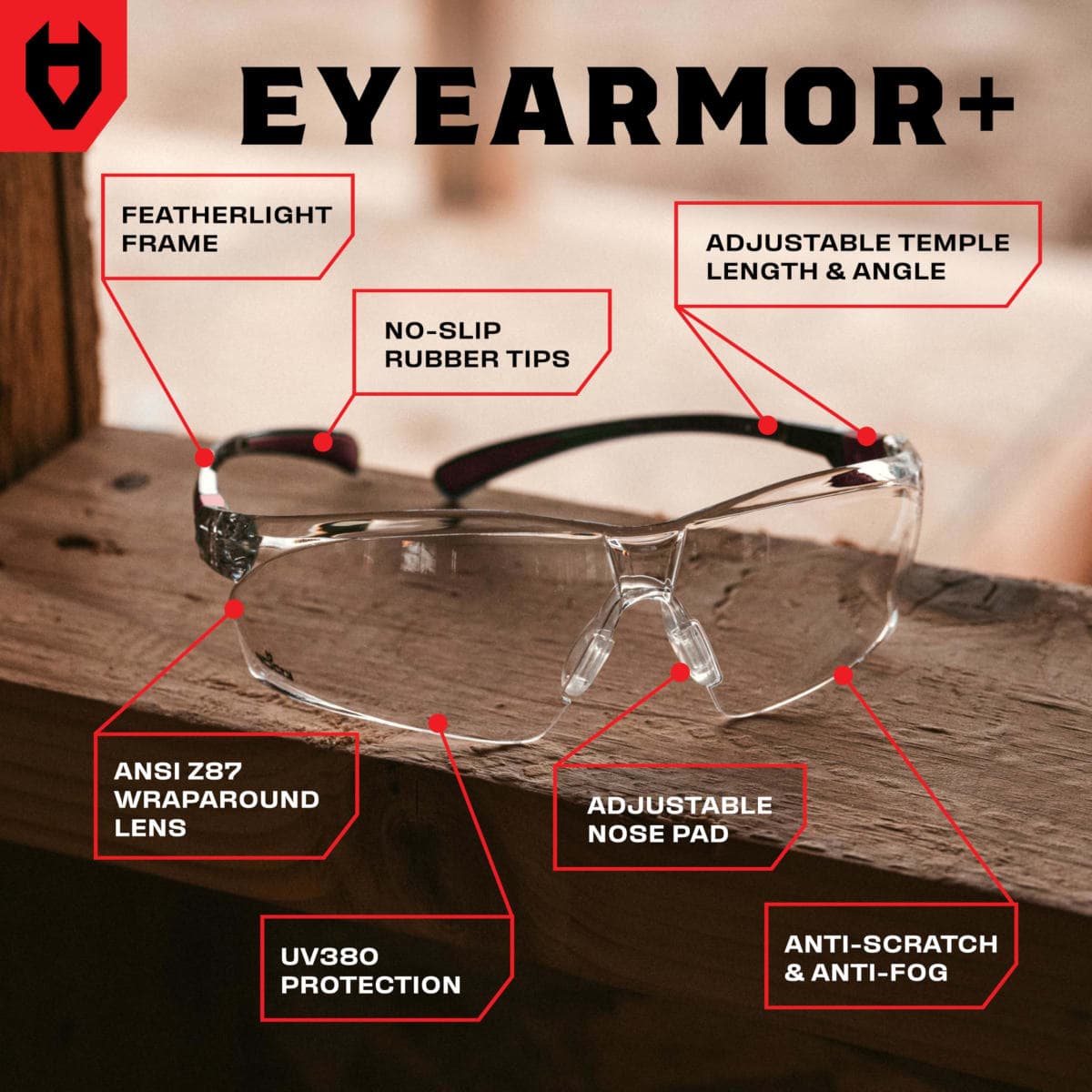 NoCry Clear Safety Glasses for Men and Women with Anti-Fog and Scratch Resistant Wrap Around Lenses, Adjustable Temples and Nose Pads — ANSI Z87 Certified Protective Eyewear with 100% UV Shielding thumbnail 2