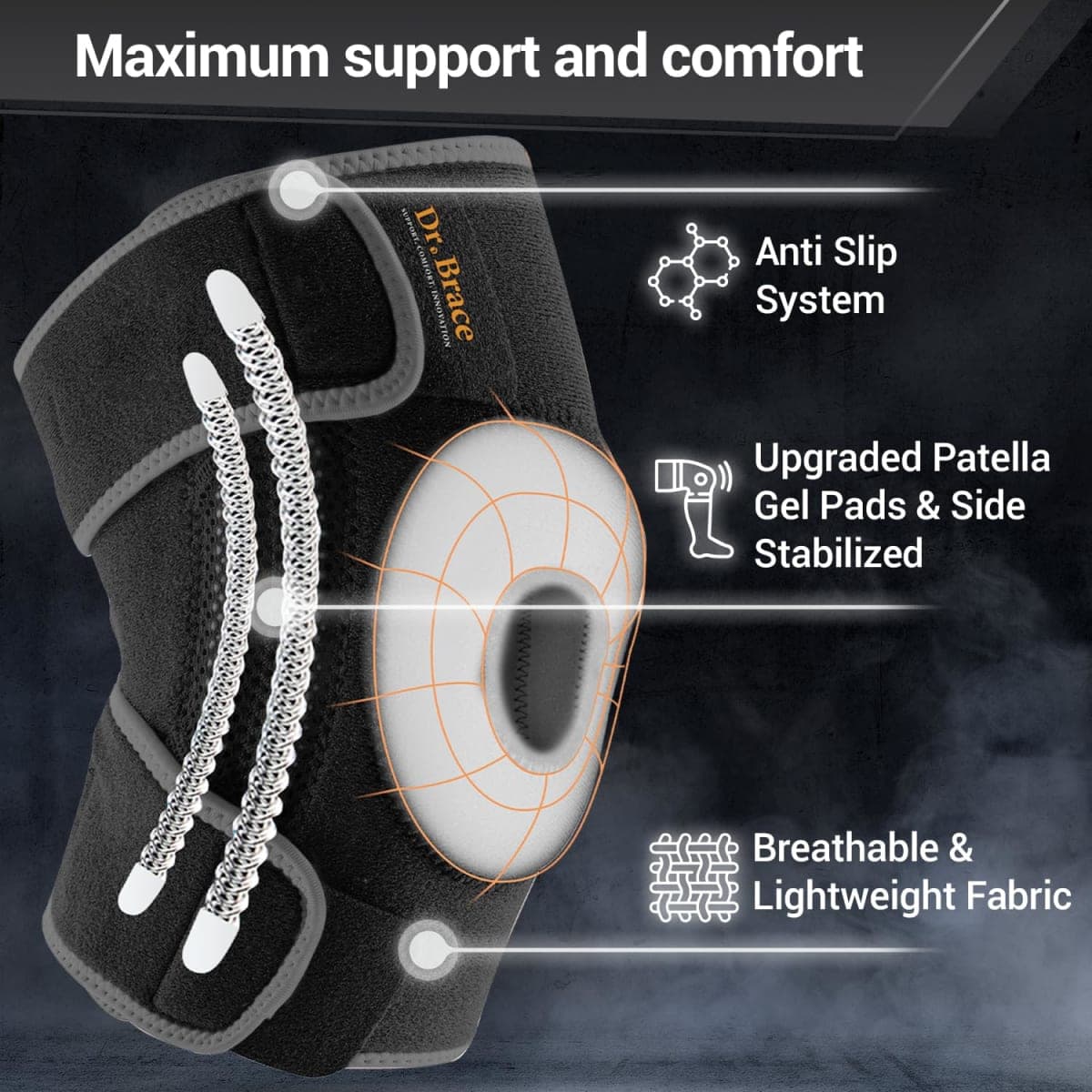 DR. BRACE ELITE Knee Brace with Side Stabilizers & Patella Gel Pads for Maximum Knee Pain Support and fast recovery for men and women-Please Check How To Size Video (Mercury, Medium) thumbnail 3
