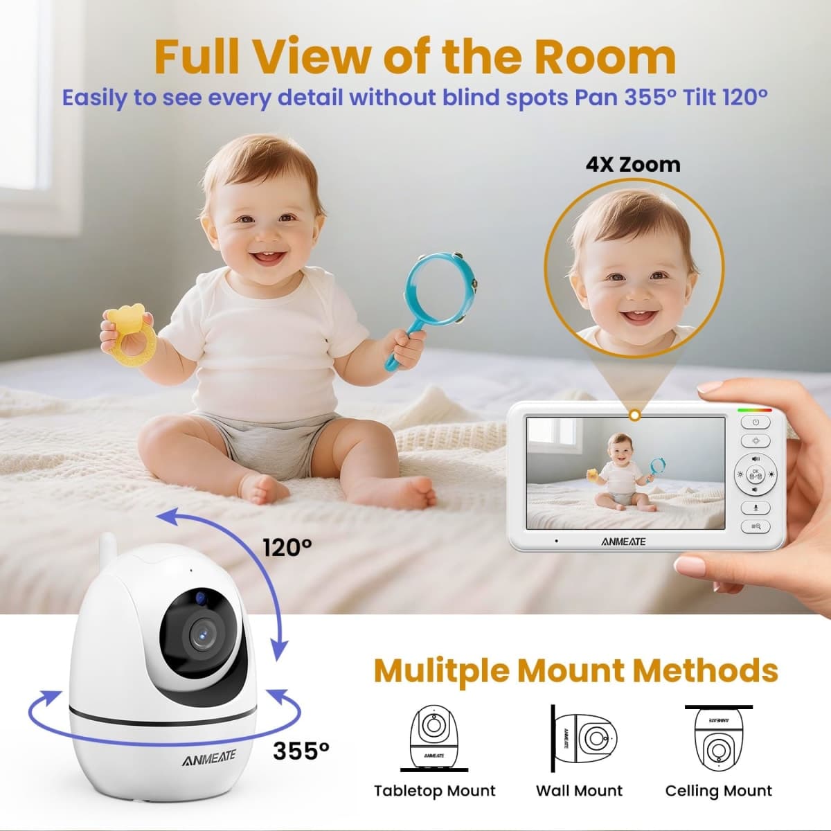 ANMEATE 5" HD Video Baby Monitor with Camera and Audio thumbnail 3