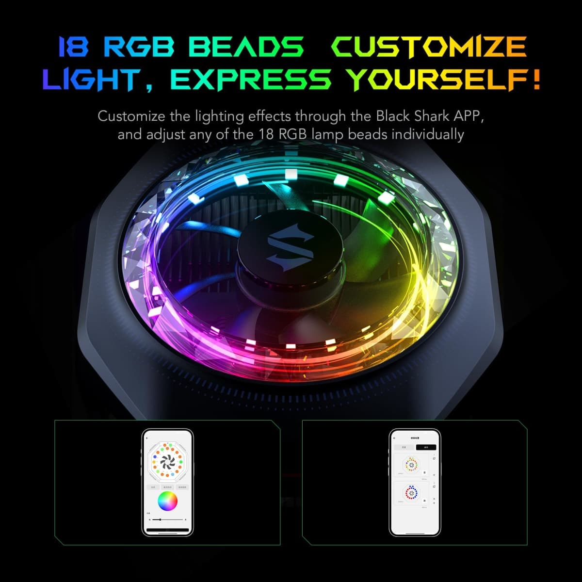 Black Shark 5 Pro Magnetic Phone Cooler - 18 RGB LED Addressable Detachable Handle, App Controlled Thermostatic Fan for iPhone MagSafe/Android/iPad - Game/Streaming thumbnail 3
