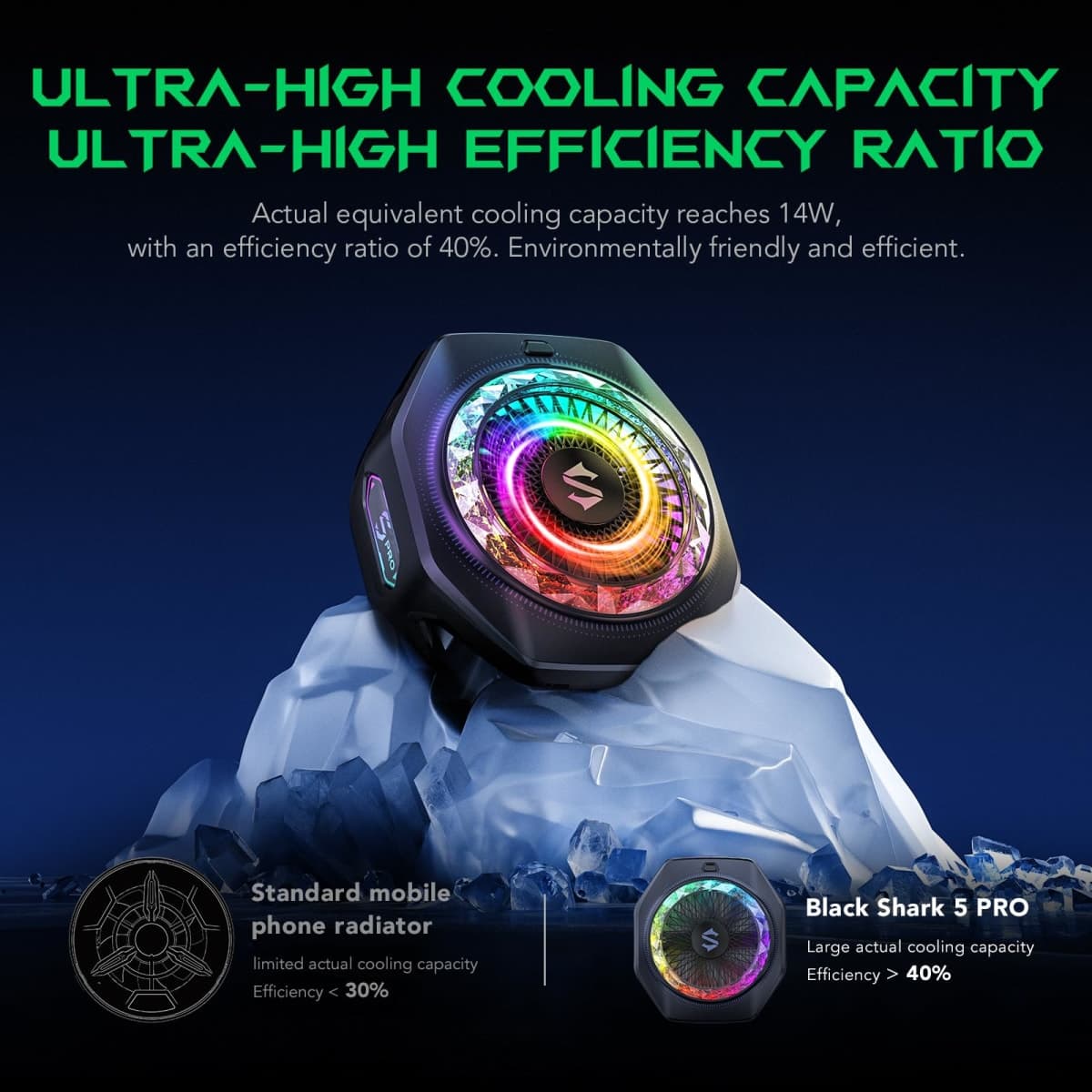 Black Shark 5 Pro Magnetic Phone Cooler - 18 RGB LED Addressable Detachable Handle, App Controlled Thermostatic Fan for iPhone MagSafe/Android/iPad - Game/Streaming thumbnail 5