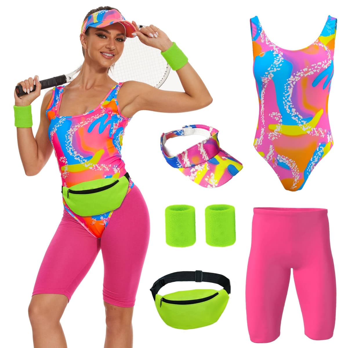 ZOKJFDK 80s Workout Costume for Women Halloween Cosplay Couples Outfits Swimwear Suit 80s 90s Workout Costume Outfit (X-Small)