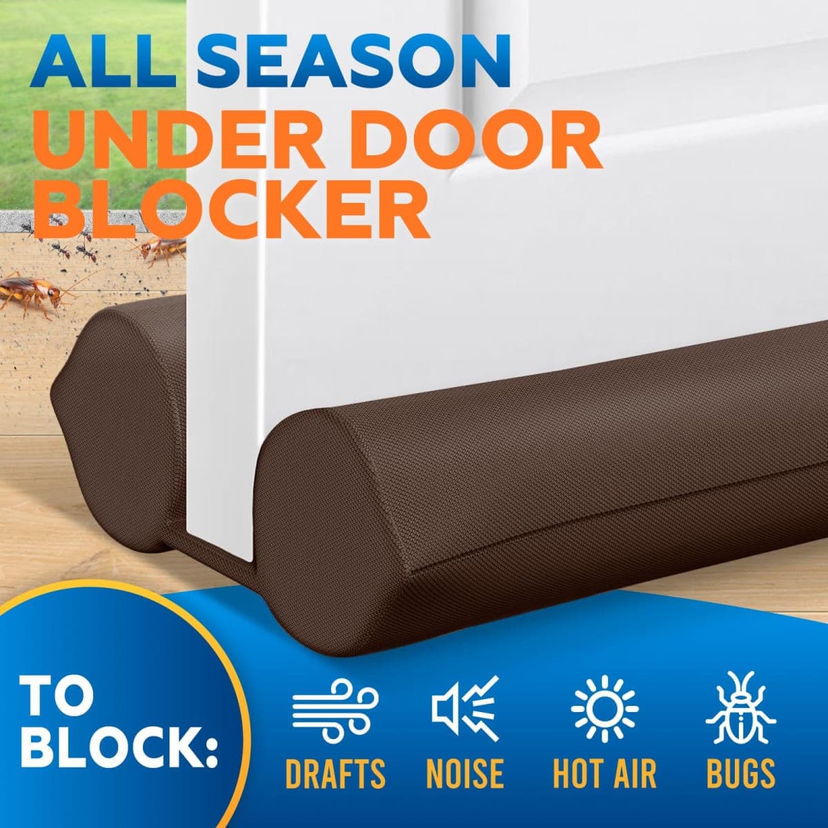 2 Pack Door Draft Stopper, 30" to 36" Under Door Bottom Gap Draft Noise Blocker, Adjustable Double(Twin) Door Seal Protector Guard for Cold Air, Wind, Sound, Light, Dust - Brown thumbnail 2
