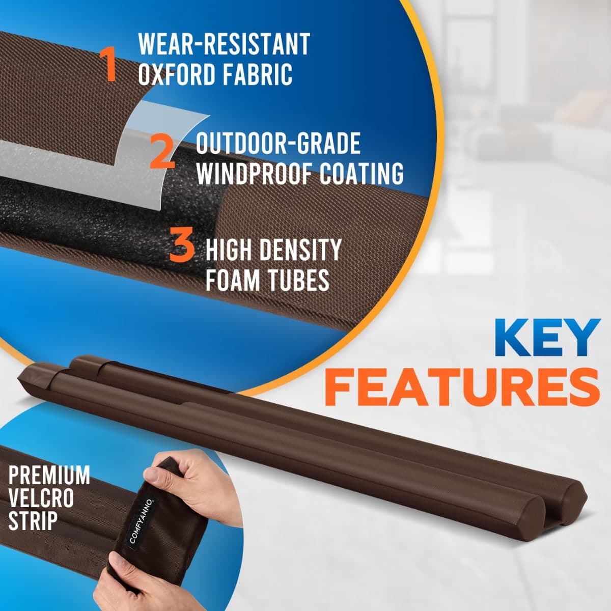 2 Pack Door Draft Stopper, 30" to 36" Under Door Bottom Gap Draft Noise Blocker, Adjustable Double(Twin) Door Seal Protector Guard for Cold Air, Wind, Sound, Light, Dust - Brown thumbnail 3