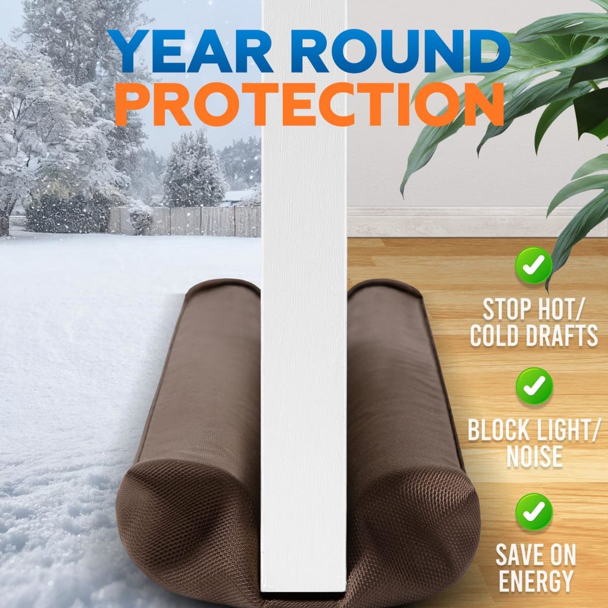 2 Pack Door Draft Stopper, 30" to 36" Under Door Bottom Gap Draft Noise Blocker, Adjustable Double(Twin) Door Seal Protector Guard for Cold Air, Wind, Sound, Light, Dust - Brown thumbnail 5