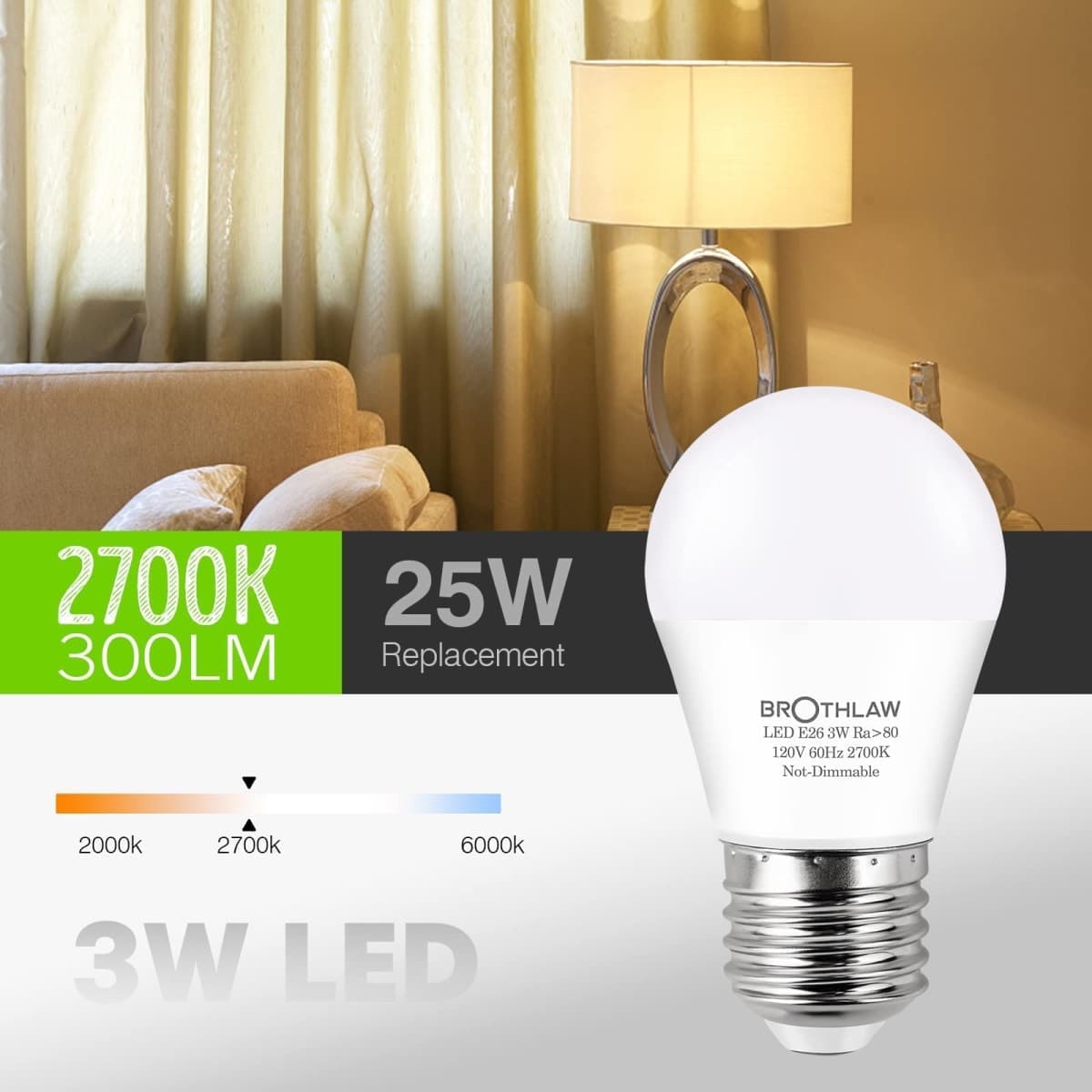 Brothlaw 25 Watt Equivalent Light Bulbs, A15 LED Light 3W E26 Base 2700K Warm White Low watt Light Bulbs,Nightstand Light Bulb, Table Lamp Bulb, 4 Pack thumbnail 4