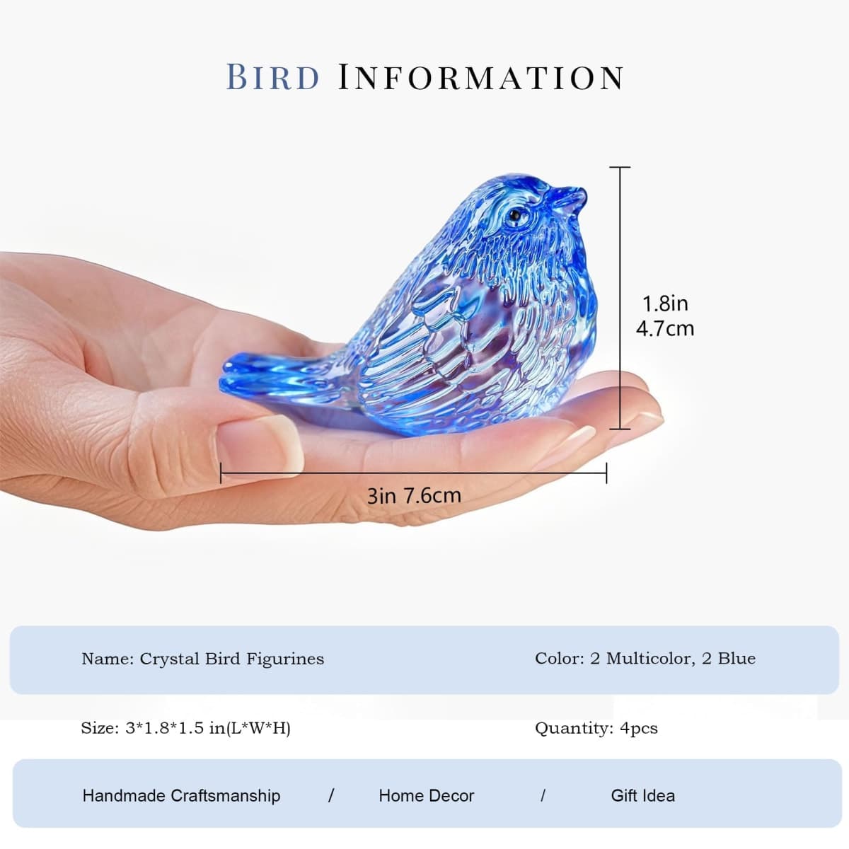 4PCS Colorful Crystal Birds Figurines 3'' Art Glass Bird Animal Collectible thumbnail 3