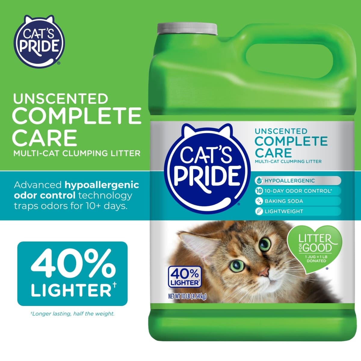 Cat's Pride Premium Lightweight Clumping Litter: Complete Care - Up to 10 Days of Powerful Odor Control - Hypoallergenic - Multi-Cat, Unscented, 10 Pounds thumbnail 2