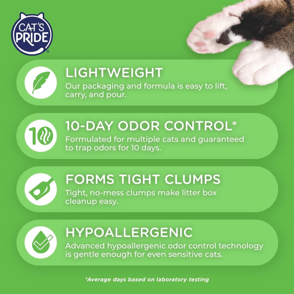 Cat's Pride Premium Lightweight Clumping Litter: Complete Care - Up to 10 Days of Powerful Odor Control - Hypoallergenic - Multi-Cat, Unscented, 10 Pounds thumbnail 3