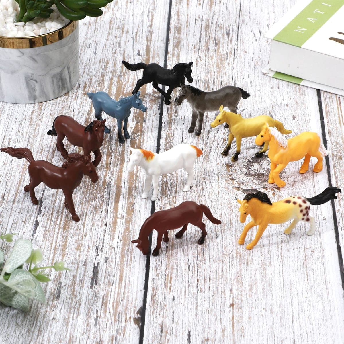 ONEST 18 Pieces Mini Horse Figurines Playset Hand Painted Tiny Horse Realistic Detailed Plastic Horse Figures thumbnail 3