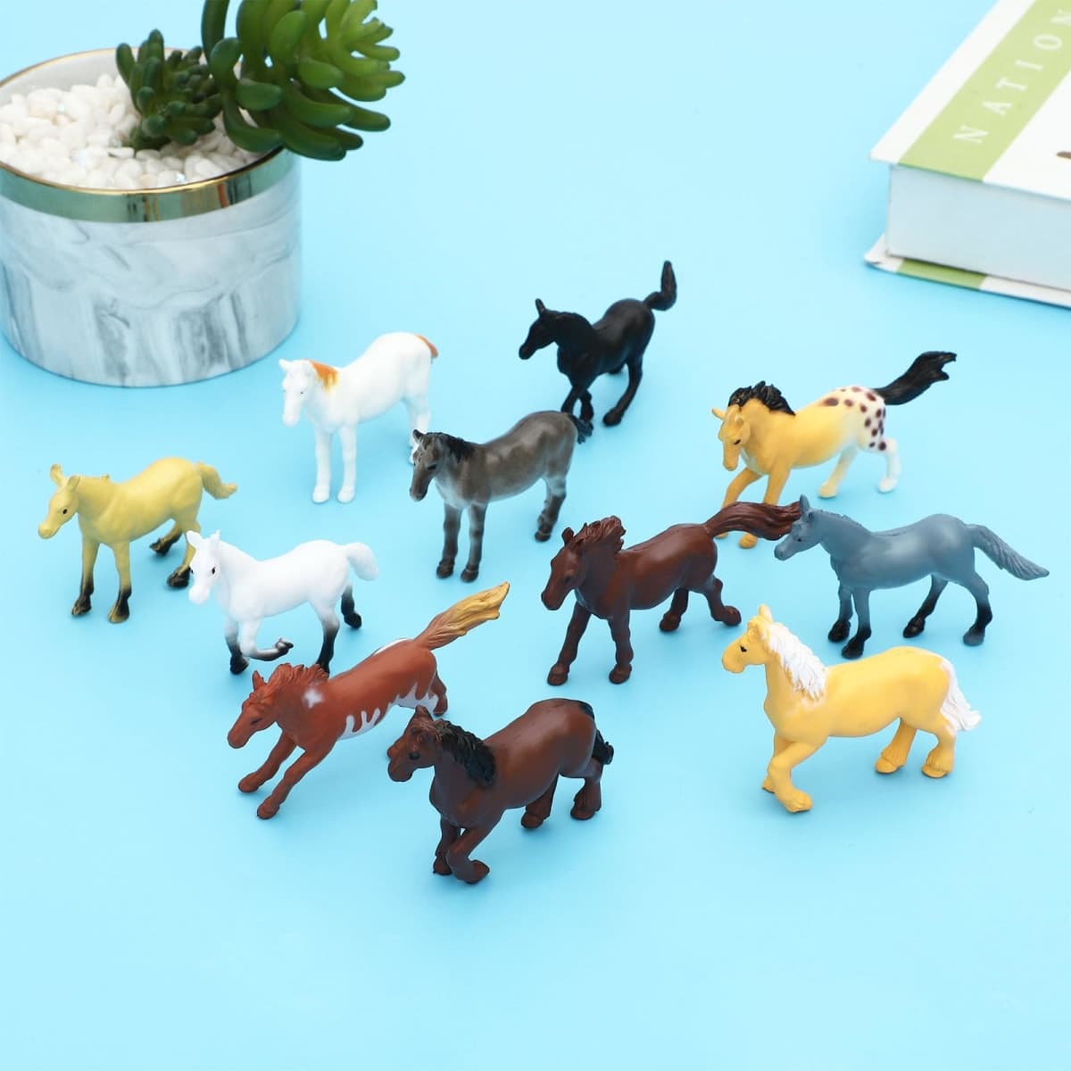 ONEST 18 Pieces Mini Horse Figurines Playset Hand Painted Tiny Horse Realistic Detailed Plastic Horse Figures thumbnail 4