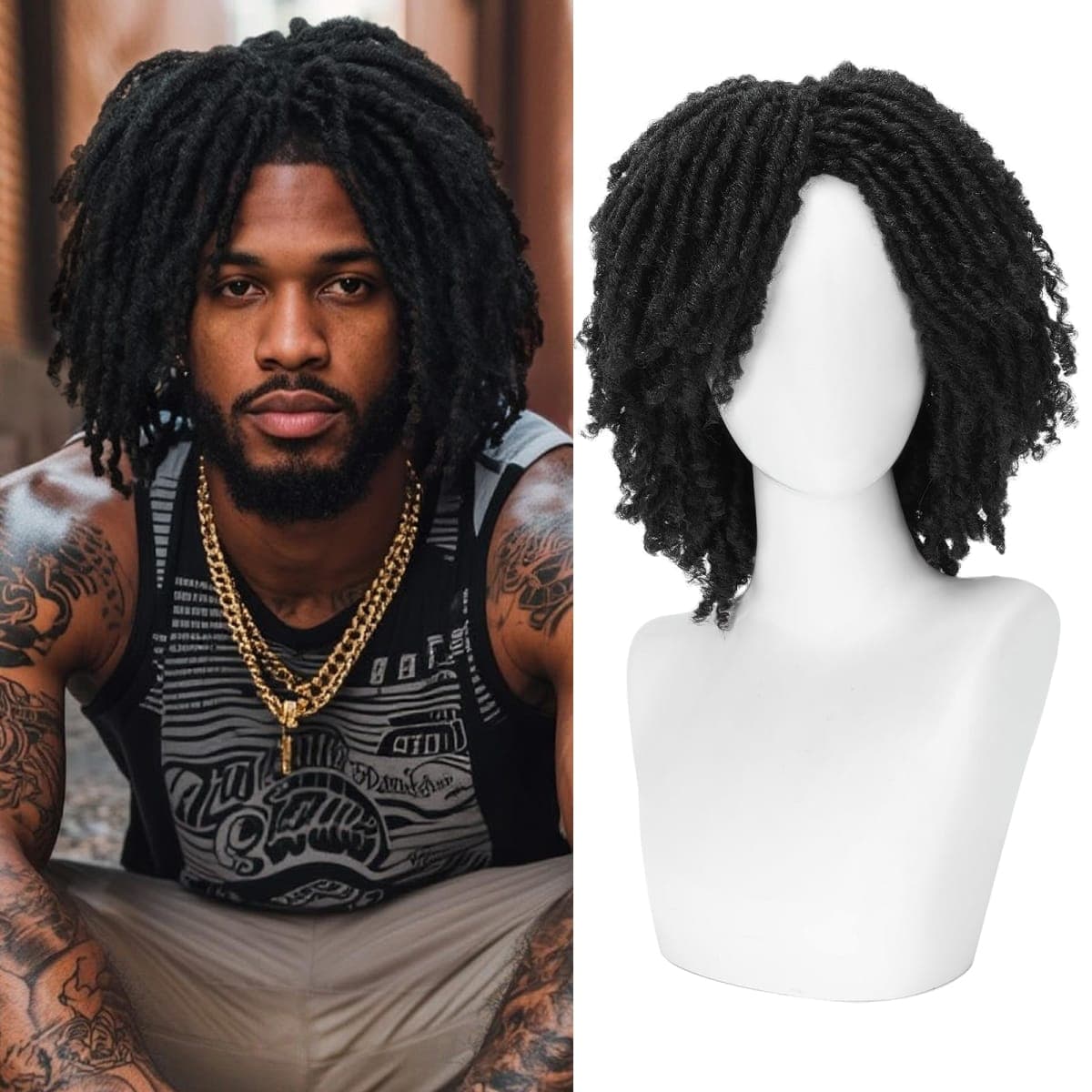 BECUS Curly Wigs Afro Men Wigs for Men Black Wig Soft Short Curly Synthetic Afro Wig Huge for Halloween Party Costume Party Cosplay(5Pcs)