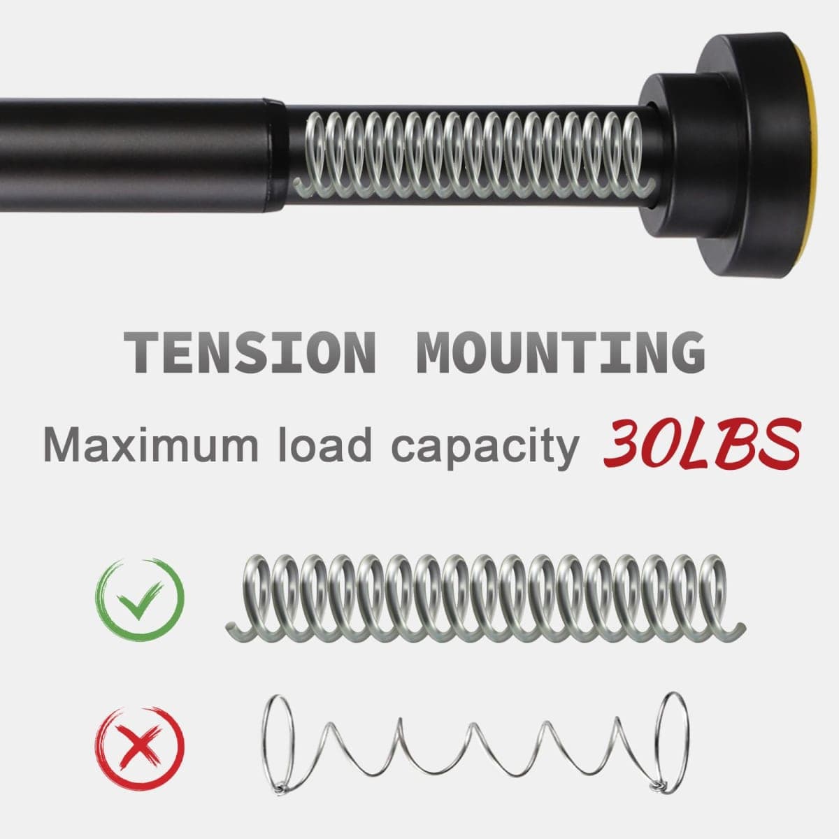 Thestoa Shower Curtain Rod Adjustable 43-78 inch, 1"Diameter Spring Tension Curtain Rod No Drill, Anti-Rust Non-Slip Shower Rod, thumbnail 2