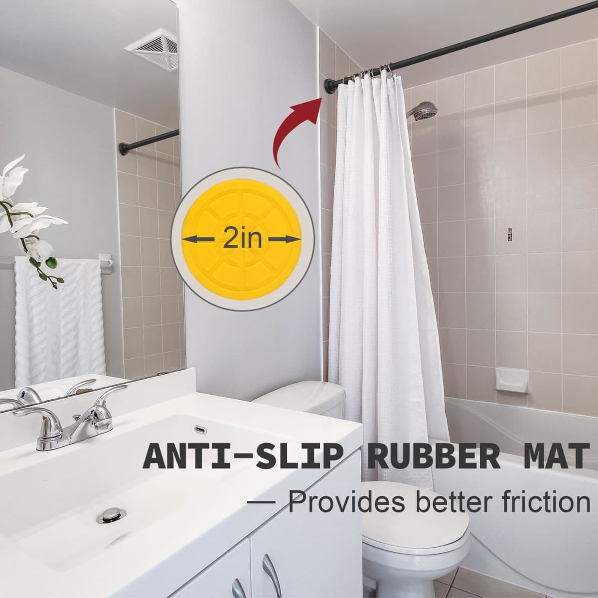 Thestoa Shower Curtain Rod Adjustable 43-78 inch, 1"Diameter Spring Tension Curtain Rod No Drill, Anti-Rust Non-Slip Shower Rod, thumbnail 3