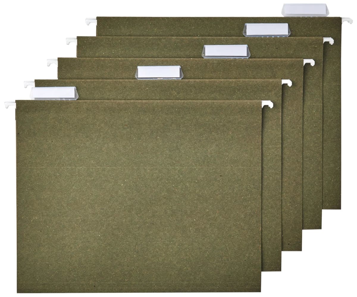 Amazon Basics Hanging File Folders, Letter Size, Standard Green, 1/5-Cut Tabs, 75 per box — image 1