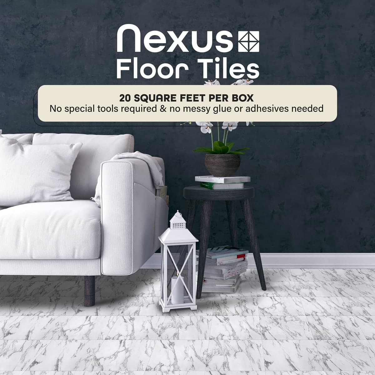 Nexus Self Adhesive 12-Inch Vinyl Floor Tiles, 20 Tiles - 12" x 12", Bianco Marble Pattern - Peel & Stick, DIY Flooring for Kitchen, Dining Room, Bedrooms & Bathrooms by Achim Home Decor thumbnail 2