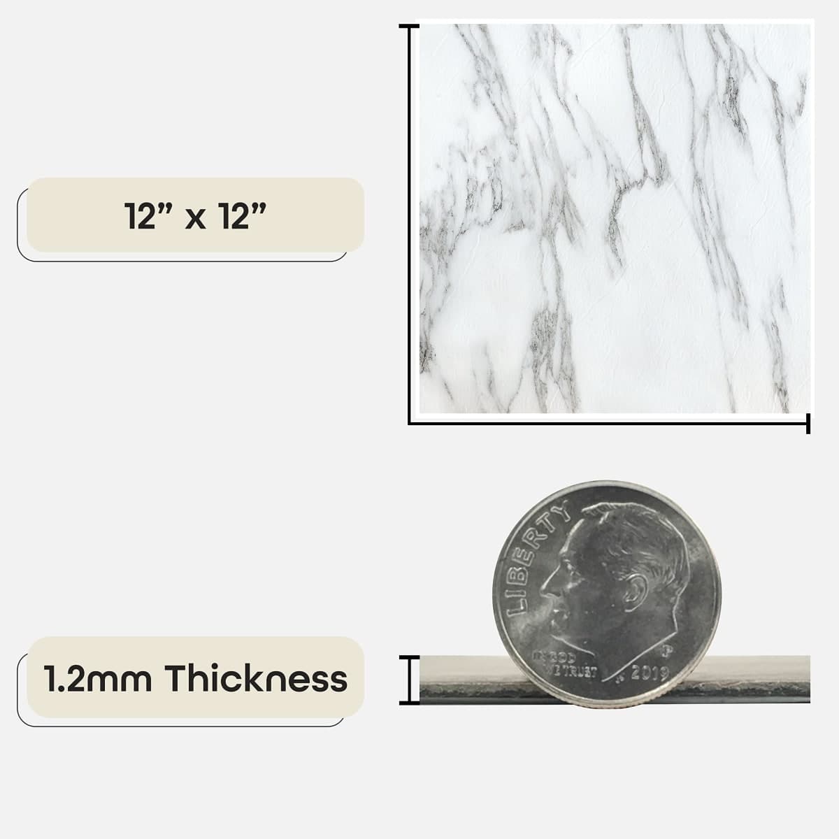 Nexus Self Adhesive 12-Inch Vinyl Floor Tiles, 20 Tiles - 12" x 12", Bianco Marble Pattern - Peel & Stick, DIY Flooring for Kitchen, Dining Room, Bedrooms & Bathrooms by Achim Home Decor thumbnail 3